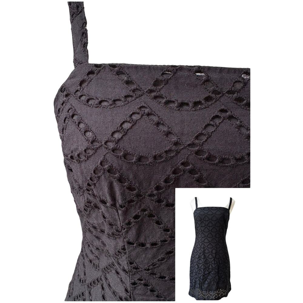 Urban Outfitters Black Eyelet Embroidered Mini Dress Cutout Back Boho Indie S